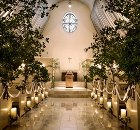 A welcoming with warm atmosphere chapel's interior